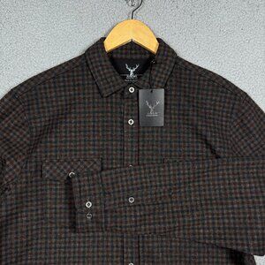 Nicoby Shirt Mens Size Large Brown Gingham Plaid Button Down Stretch Cozy NWT